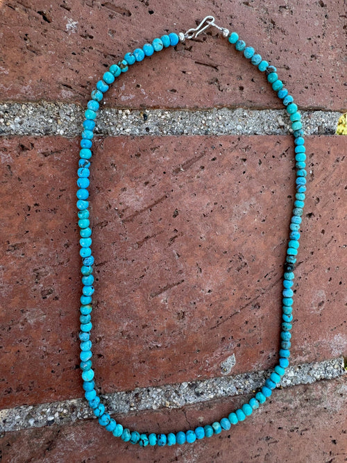 Handcrafted Sterling Silver & Kingman Turquoise Beaded Necklace