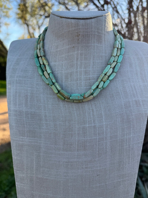 Handcrafted Sterling Silver & Royston Turquoise Barrel beaded Necklace