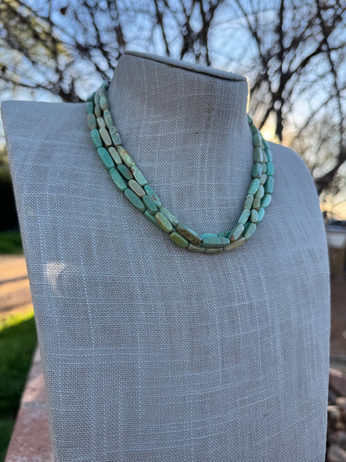 Handcrafted Sterling Silver & Royston Turquoise Barrel beaded Necklace