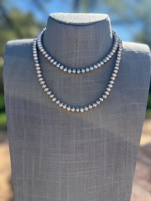 Handmade Sterling Silver Elegant Saucer 8mm Beaded Necklace