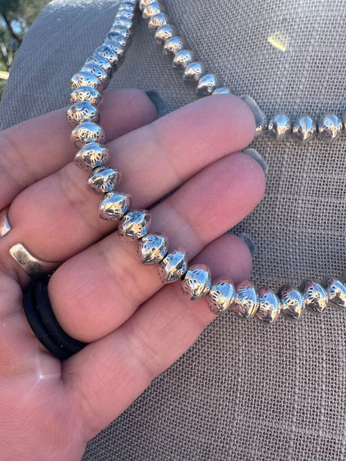 Handmade Sterling Silver Elegant Saucer 8mm Beaded Necklace With Extender