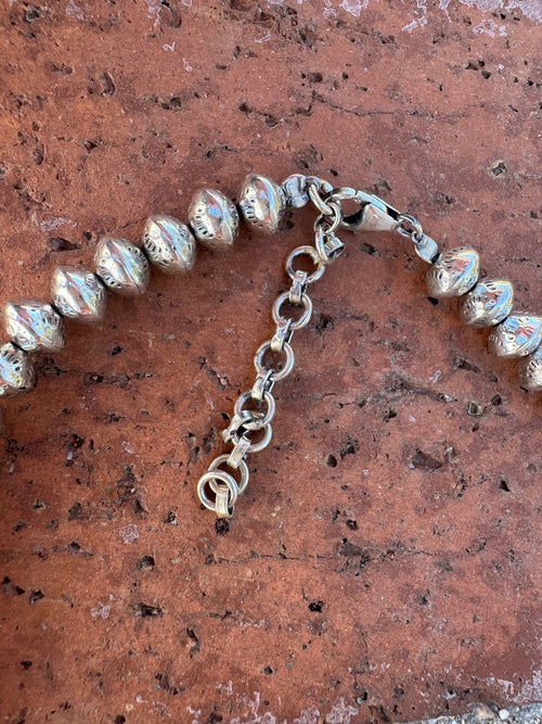 Handmade Sterling Silver Elegant Saucer 8mm Beaded Necklace With Extender
