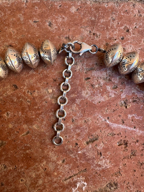 Handmade Sterling Silver Stamped 12mm Beaded Necklace