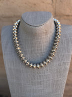 Handmade Sterling Silver Stamped 14mm Beaded Necklace 18"