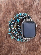 Handmade Turquoise & Sterling Silver Pearl Stretch 4-6mm Beaded Watch Band 5.5-6"