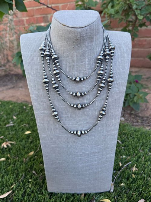 Handcrafted Sterling Silver Pearl 3-14mm Rondelle Beaded Necklace