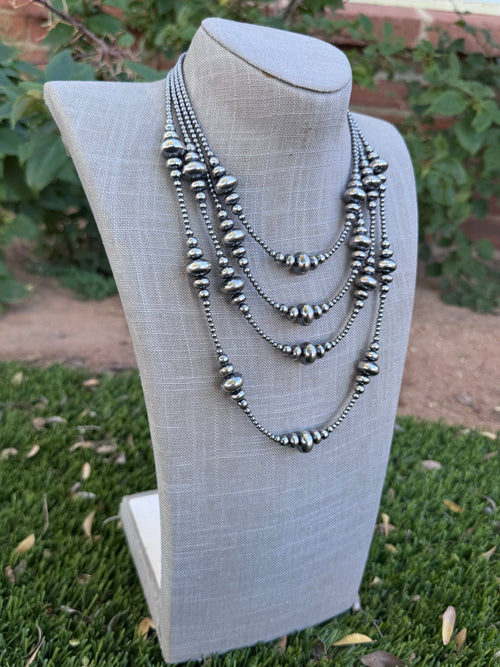 Handcrafted Sterling Silver Pearl 3-14mm Rondelle Beaded Necklace