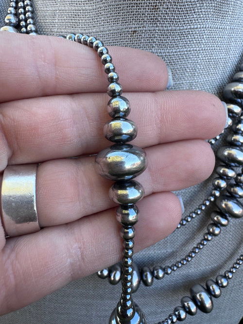 Handcrafted Sterling Silver Pearl 3-14mm Rondelle Beaded Necklace