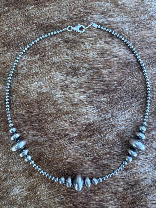 Handcrafted Sterling Silver Pearl 3-14mm Rondelle Beaded Necklace