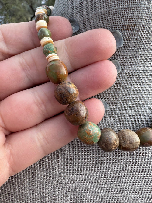 Handcrafted Royston Turquoise & Heishi, Sterling Silver Beaded Necklace 15"