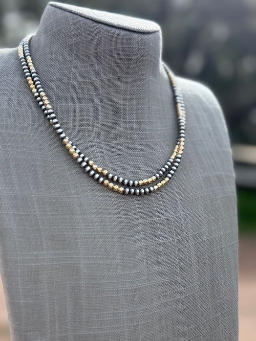 Handcrafted Sterling Silver & Gold Overlay 4mm Beaded Necklace
