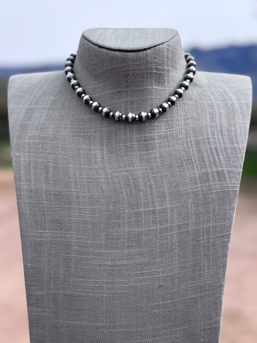 Handcrafted Patterned Sterling Silver Pearl 4-8mm Beaded Necklace