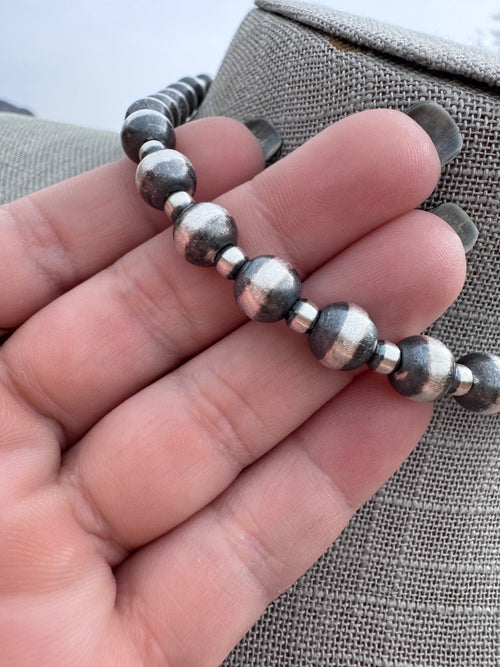 Handcrafted Patterned Sterling Silver Pearl 4-8mm Beaded Necklace