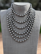 Handcrafted Patterned Gold Overlay & Sterling Silver Pearl 4-8mm Beaded Necklace