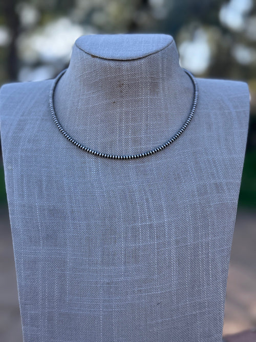 Handmade Sterling Silver 3mm Saucer Beaded Necklace 16"