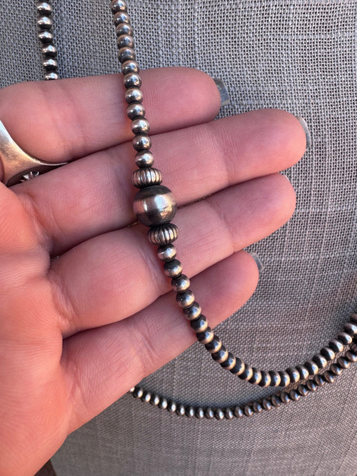 Handcrafted Sterling Silver Pearl 4-8mm Beaded Necklace 48"