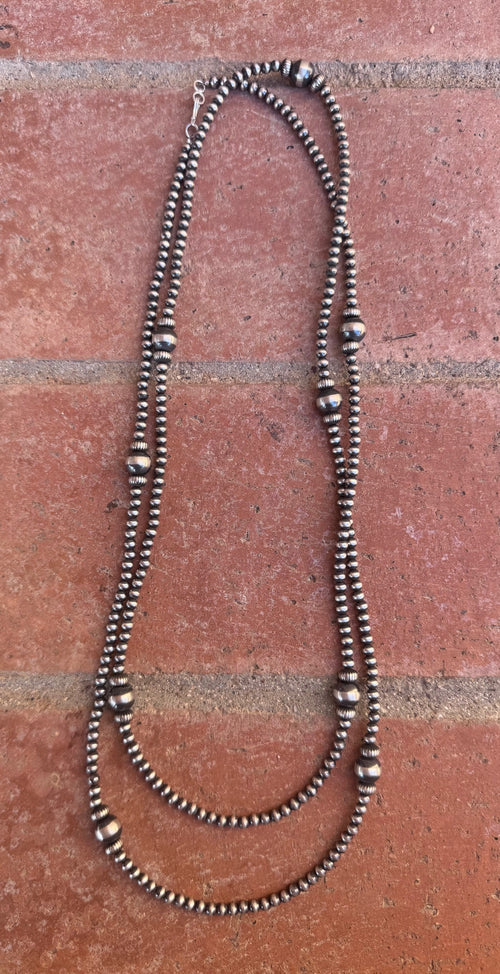 Handcrafted Sterling Silver Pearl 4-8mm Beaded Necklace 48"