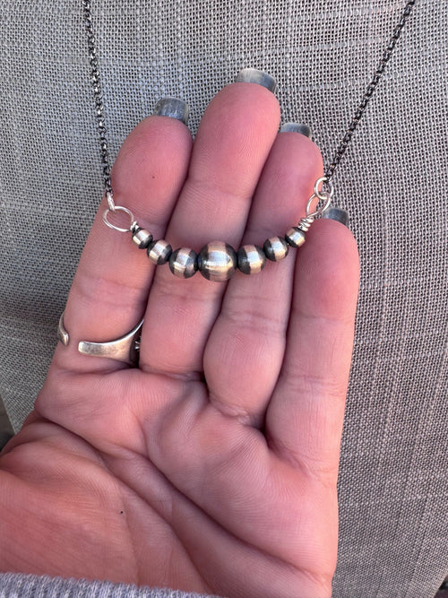Handcrafted Sterling Silver Pearl 4-8mm Beaded Chain Necklace 18"