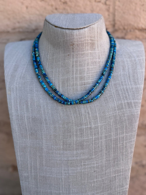 Handcrafted Sterling Silver & Rolled Calsilica Beaded Necklace 17"