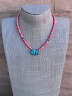 Handcrafted Turquoise, Spiny & Sterling Silver Beaded Necklace 17"
