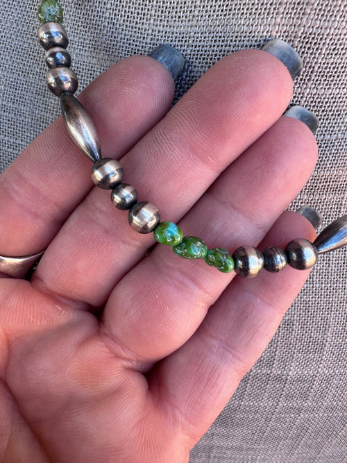 Handcrafted Royston Turquoise Sterling Silver 4-6mm Beaded Necklace 16"
