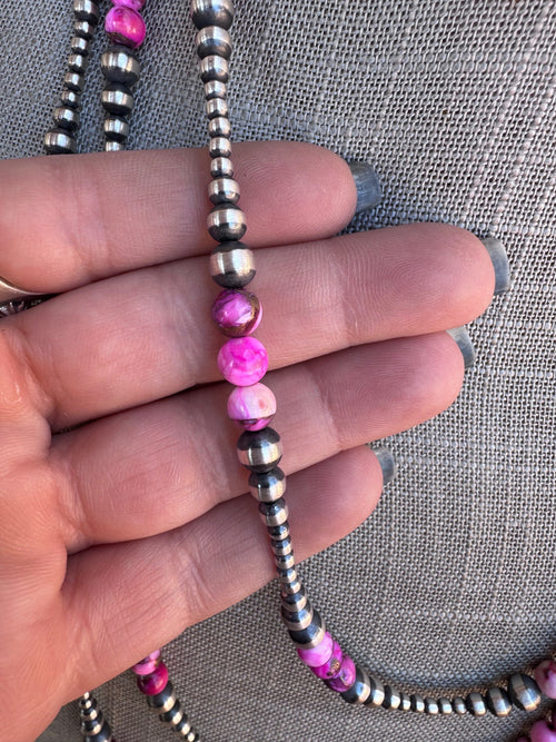 Handcrafted Sterling Silver & Pink Dream 3-6mm Beaded Necklace