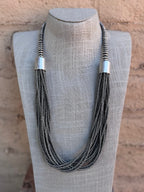 Handcrafted Saucer Pearl Sterling Silver Multi Strand Beaded Necklace 28"