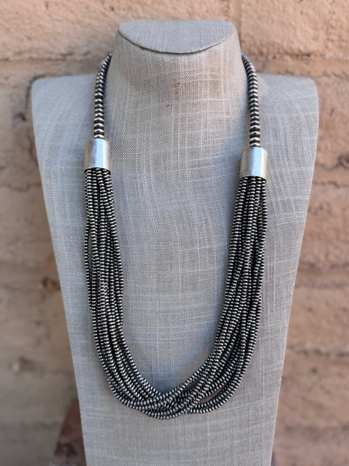 Handcrafted Saucer Pearl Sterling Silver Multi Strand Beaded Necklace 28"