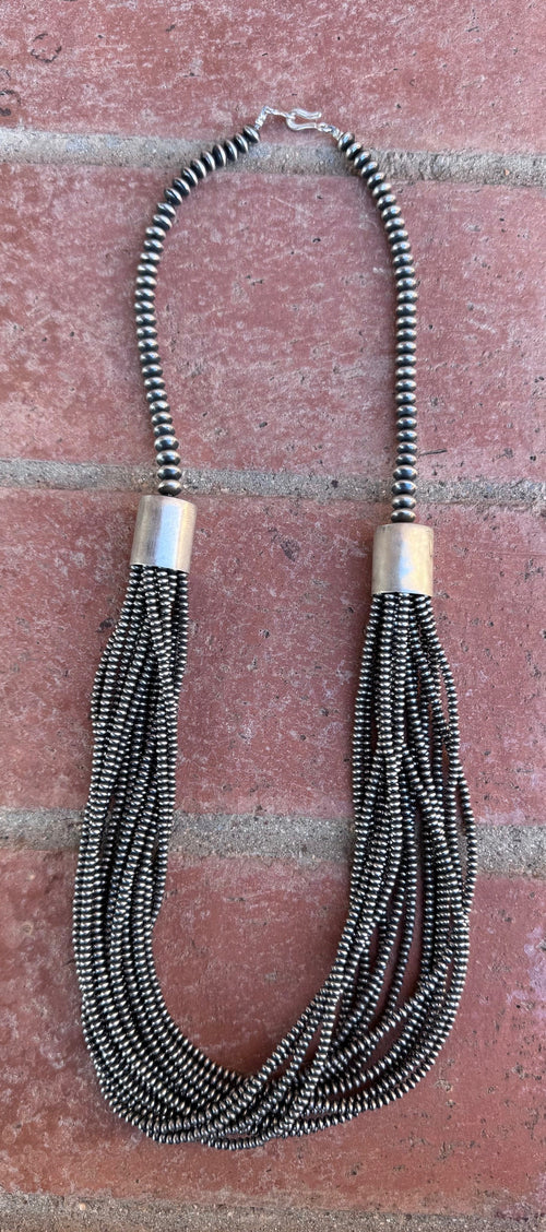 Handcrafted Saucer Pearl Sterling Silver Multi Strand Beaded Necklace 28"