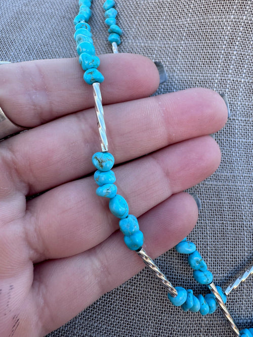 Handcrafted Kingman Turquoise & Sterling Silver Beaded Necklace