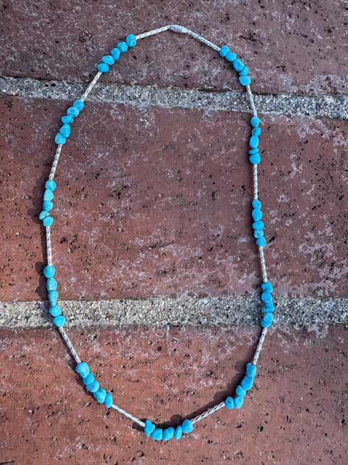 Handcrafted Kingman Turquoise & Sterling Silver Beaded Necklace