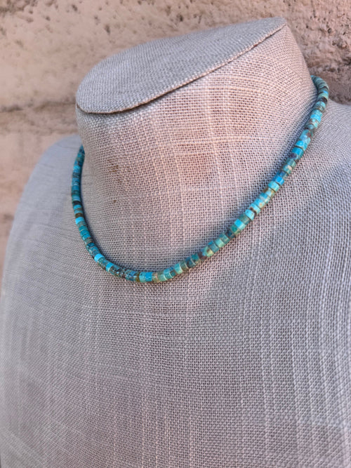 Handcrafted Sterling Silver & Rolled Kingman Turquoise Beaded Necklace 14"