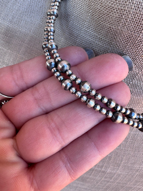 Handcrafted Sterling Silver Pearl Double Strand 3-5mm Beaded Necklace 16"