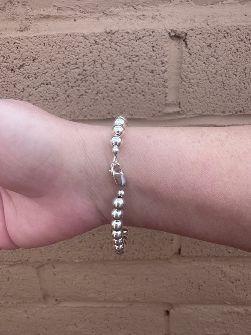 Handcrafted Sterling Silver Elegant Pearl Style 6mm Beaded Bracelet 7.5"