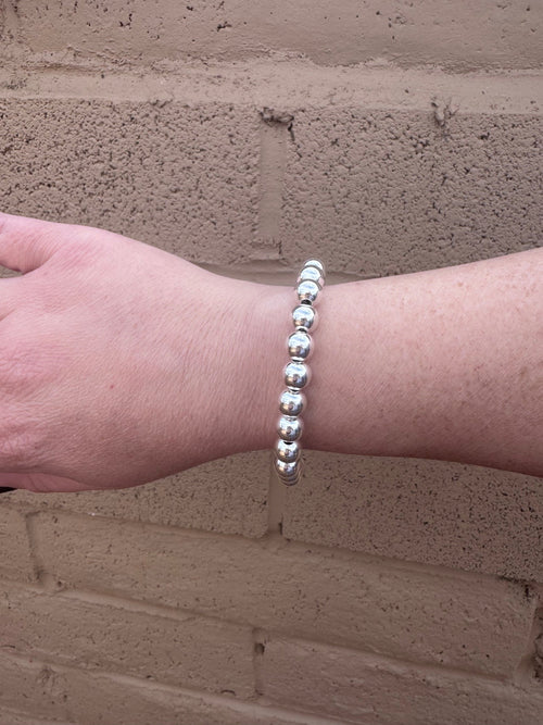 Handcrafted Sterling Silver Elegant Pearl Style 8mm Beaded Bracelet 7.5"