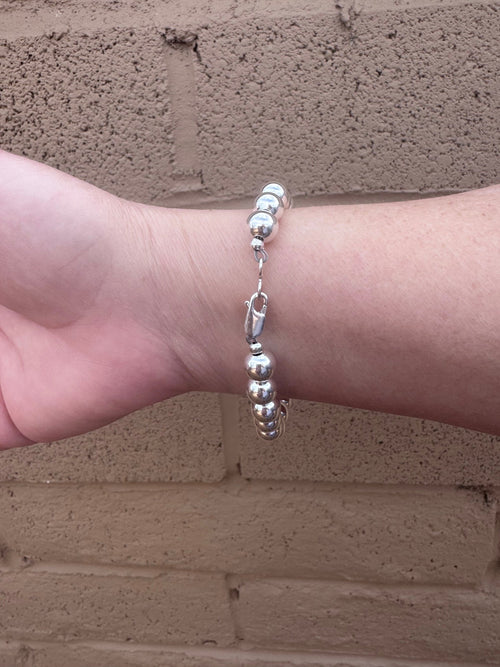 Handcrafted Sterling Silver Elegant Pearl Style 8mm Beaded Bracelet 7.5"