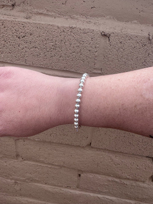 Handcrafted Sterling Silver Elegant Pearl Style 5mm Beaded Bracelet 7.5"