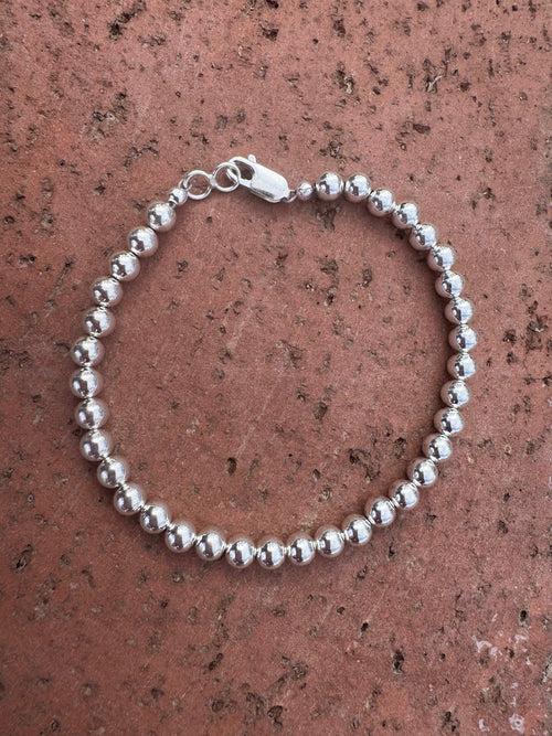 Handcrafted Sterling Silver Elegant Pearl Style 5mm Beaded Bracelet 7.5"