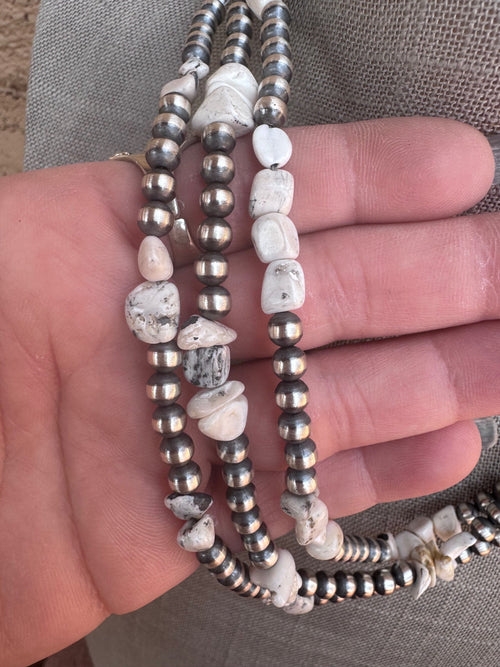 Handcrafted Sterling Silver & White Buffalo 5mm Beaded Necklace