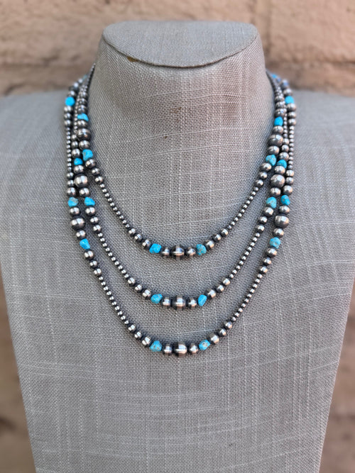 Handcrafted Sterling Silver & Kingman Turquoise 3-8mm Beaded Necklace