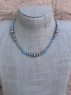 Handcrafted Sterling Silver & Kingman Turquoise 3-8mm Beaded Necklace