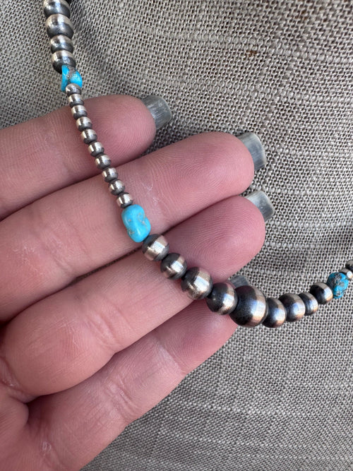 Handcrafted Sterling Silver & Kingman Turquoise 3-8mm Beaded Necklace