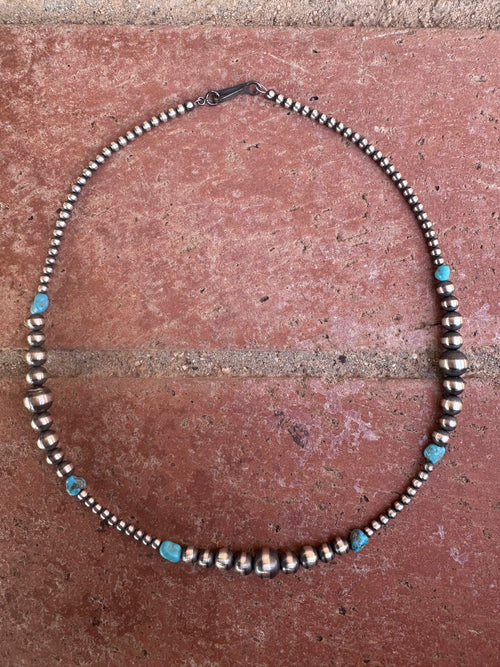 Handcrafted Sterling Silver & Kingman Turquoise 3-8mm Beaded Necklace