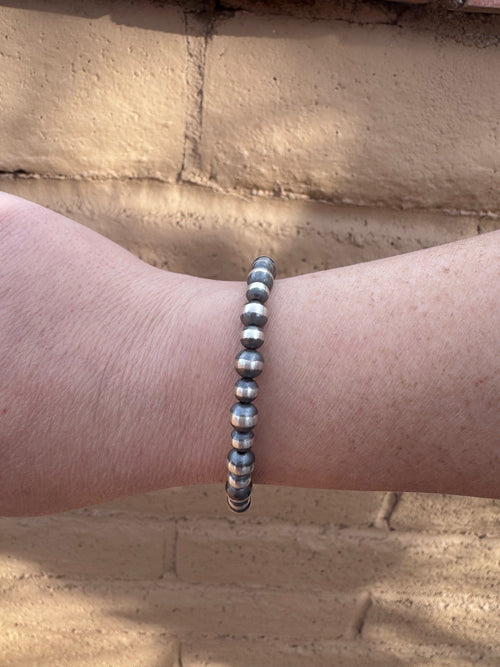 Handcrafted Sterling Silver 5mm & 6mm Patterned Beaded Bracelet 7"