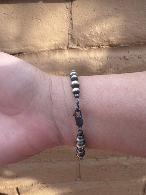 Handcrafted Sterling Silver 5mm & 6mm Patterned Beaded Bracelet 7"