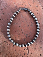 Handcrafted Sterling Silver 5mm & 6mm Patterned Beaded Bracelet 7"