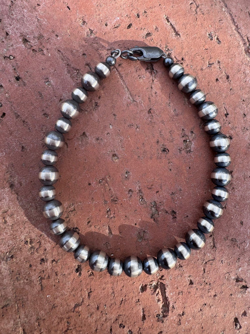 Handcrafted Sterling Silver 5mm & 6mm Patterned Beaded Bracelet 7"