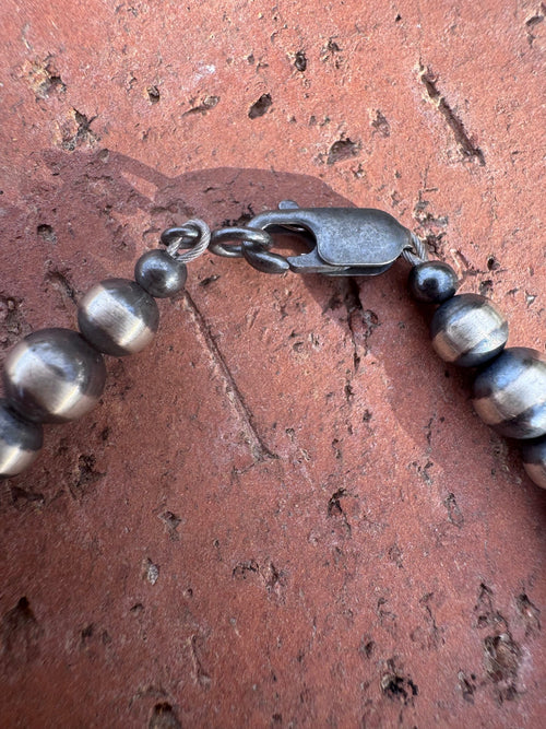 Handcrafted Sterling Silver 5mm & 6mm Patterned Beaded Bracelet 7"