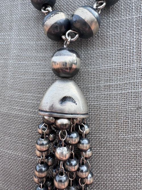 Handcrafted Sterling Silver Tassel 6-12mm Beaded Necklace