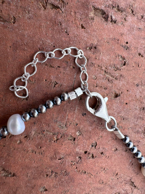 Handcrafted Freshwater Pearl & Sterling Silver Pearl 3mm Beaded Necklace 16"